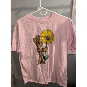 Marvel Kids Light Pink Groot Tee with Yellow Flower